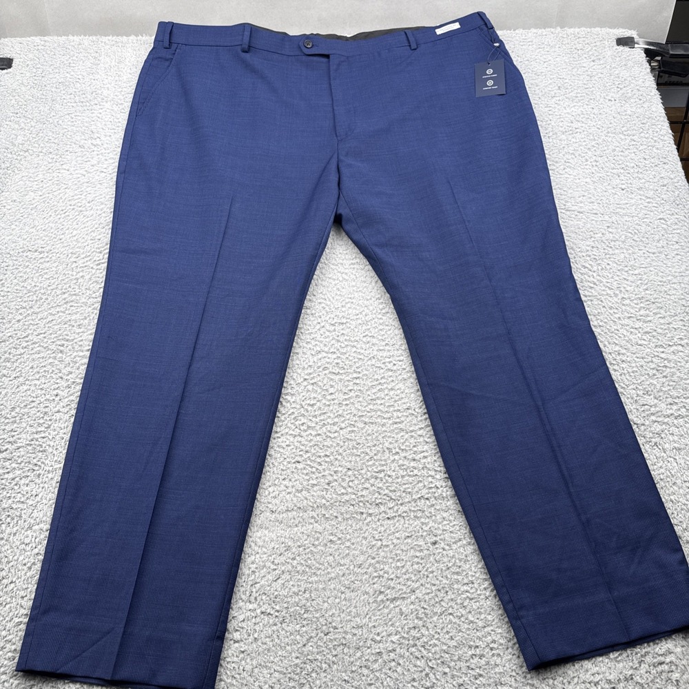 Jos A Bank Dress Pants Mens 50x30 Blue Solid Stretch Wool Blend Traditional Fit